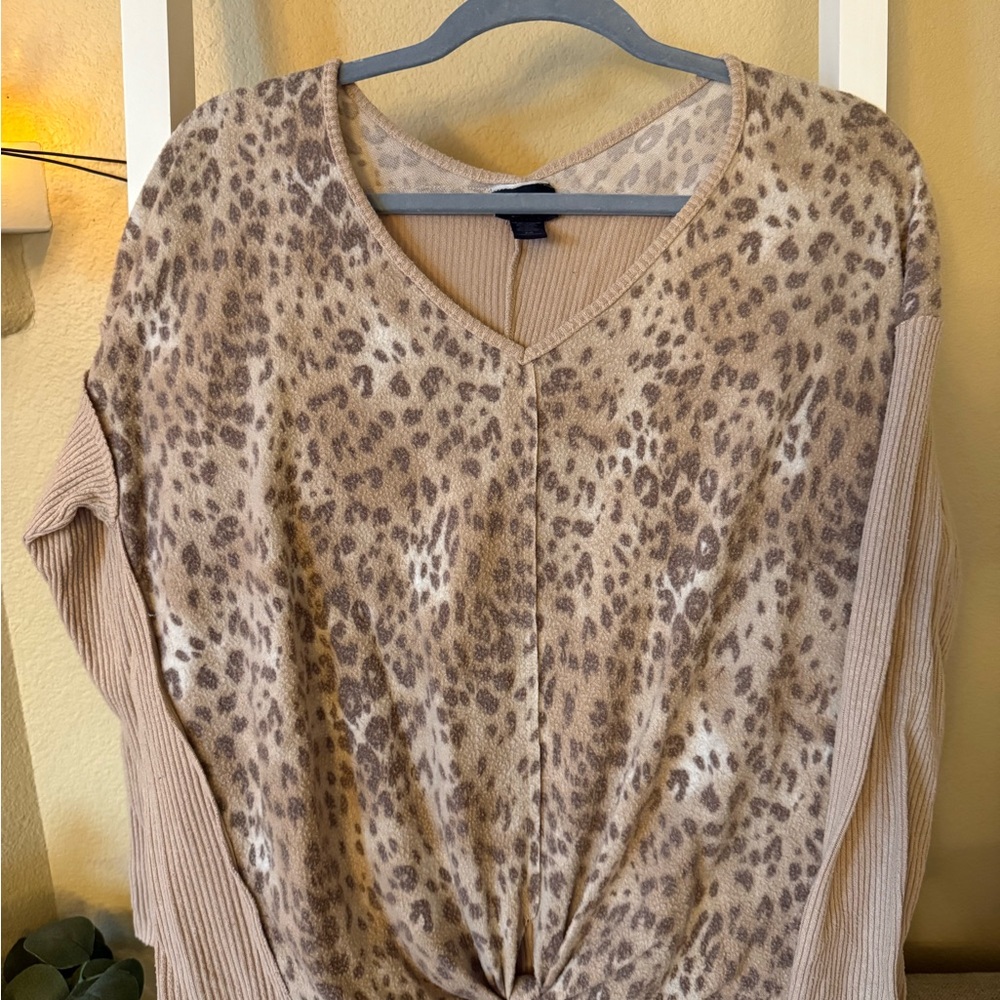 Daytrip Beige Leopard Print V-Neck Blouse